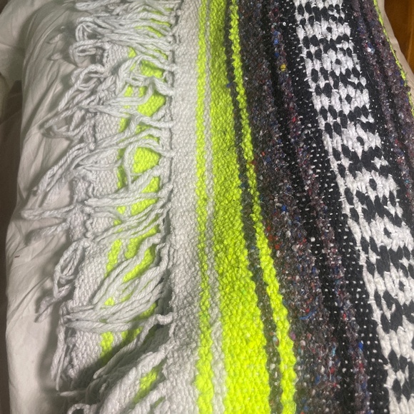 Vintage Mexican throw blanket neon green/lime gray, black & white - Picture 1 of 1